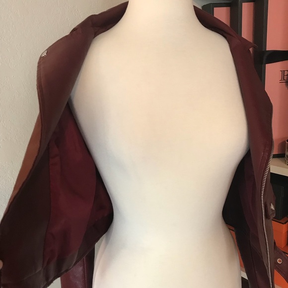 Burgundy Moto Biker Motorcycle Jacket - Maroon Red - Picture 7 of 7
